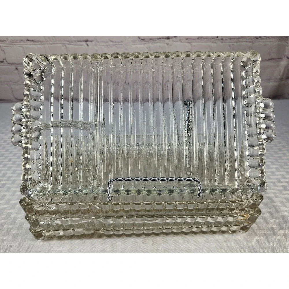 4 Hazel Atlas Crystal Snack Plates Trays Vintage Snack Drink & Ashtray Slots